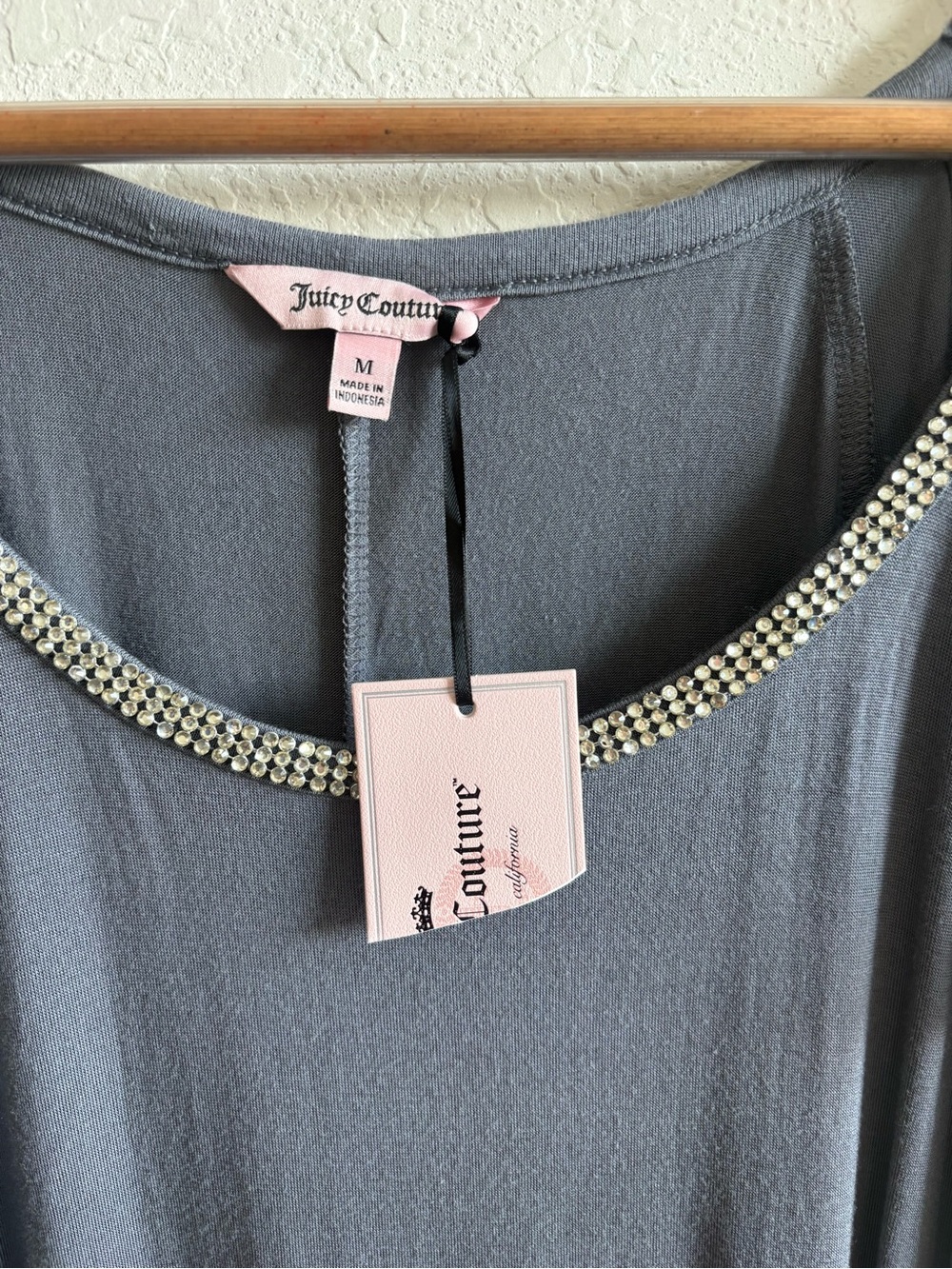 Juicy Couture gray maxi dress cold-shoulder jeweled neckline NWT - Picture 2 of 3